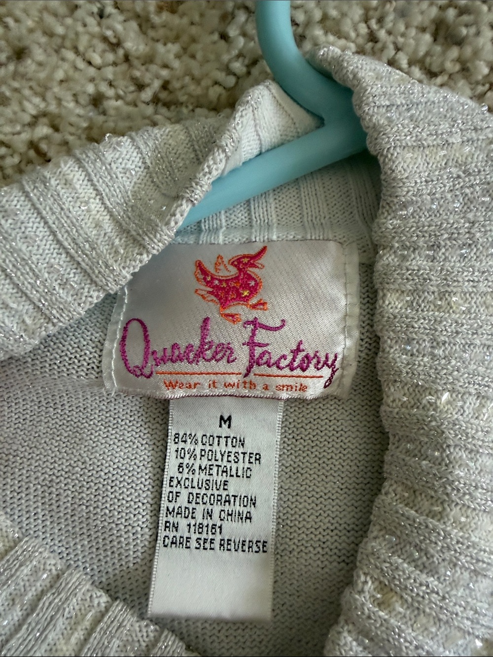 Quacker Factory Silver Ribbed Mock Neck Sweater - Picture 2 of 7